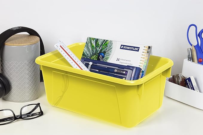 Storex Small Cubby Bins, Pack of 5, 12.2 x 7.8 x 5.1 Inches, Yellow (62410U05C)