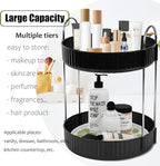 Rotating Makeup Organizer Countertop 2 Tier Lazy Susan Trays Spinning Skincare Perfume Storage for Bathroom Counter Vanity, B