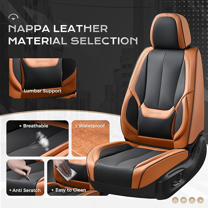 Coverado Seat Covers, Car Seat Covers Front Seats, Car Seat Cover, Car Seat Protector Waterproof, Car Seat Cushion Nappa Leat