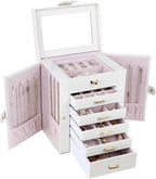 Kendal Jewelry Box, 6-Layer Jewelry Storage Organizer for Necklace Bracelet Rings Watch, 10.2"x8.2"x6" Classic PU Leather 5 D