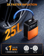OXILAM C1 Tire Inflator Portable Air Compressor - Rechargeable 3x Faster Air Pump For Car Tires With Tire Pressure Gauge, 150psi Cordless Air Compressor For Car, Motorcycle, Bike, Ball And More