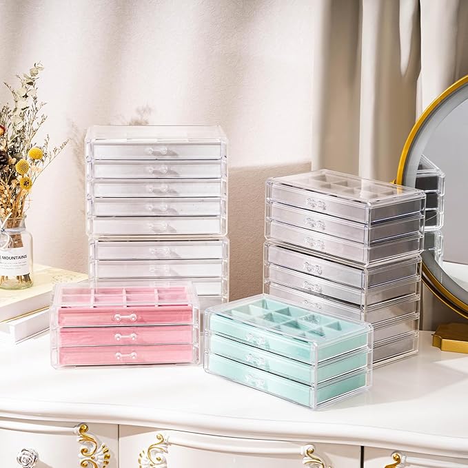ProCase Earring Holder Organizer Jewelry Box with 8 Drawers, Acrylic Clear Earring Case with Adjustable Velvet Trays for Wome