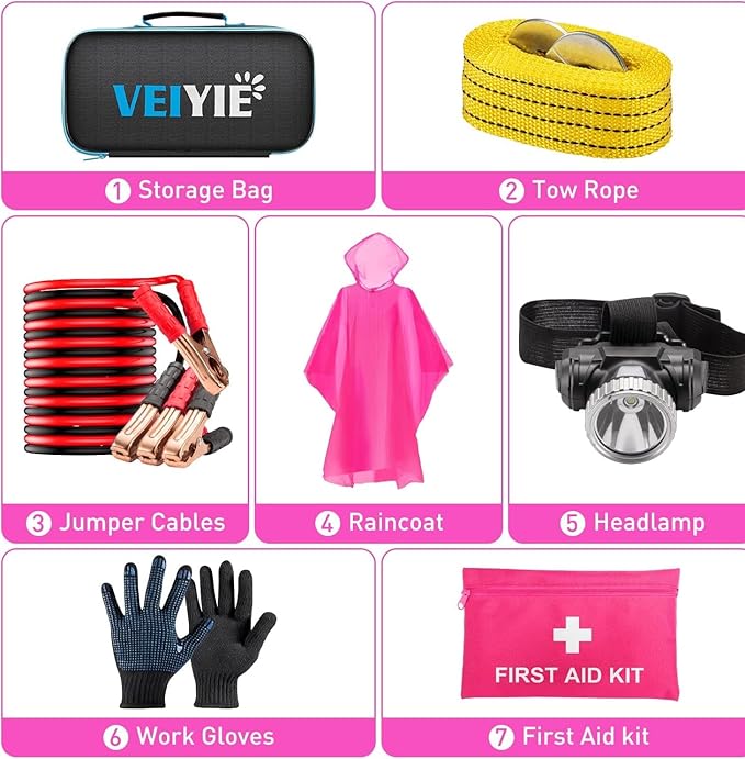 Car Roadside Emergency Kit with Jumper Cables, Car First Aid Kit Emergency Kit for Vehicles, Car Safety Roadside Assistance K