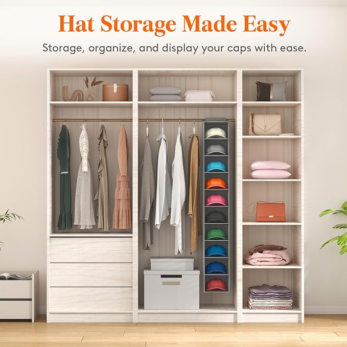 Lifewit Hat Organizer for Baseball Caps, Hat Rack Hanging Storage, Non-Woven Fabric Display Shelf Holds Up to 40 Hats, Cap Ho