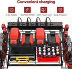 Garage Tool Organizer with Charging Station & Power Strip - 4 Drill Holder Wall Mount Rack, Heavy Duty Metal Shelf for Worksh