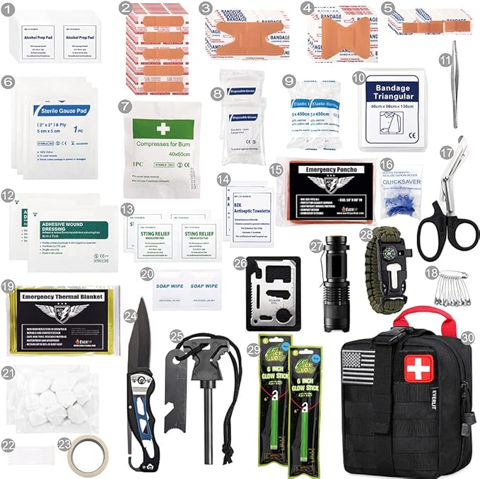 EVERLIT 250 Pieces Survival First Aid Kit IFAK EMT Molle Pouch Survival Kit Outdoor Gear Emergency Kits Trauma Bag for Campin