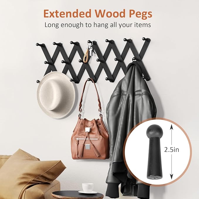 Accordion Wall Hanger, Hat Rack for Wall with 20 Coat Hooks, Expandable Hat Hangers Organizer, Vintage Decorative Coat Rack W