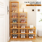 SAN HE Bamboo Shoe Rack 3Tier- Vertical Shoe Rack for Small Spaces, Tall Narrow Shoe Rack Organizer for Closet Entryway Corne