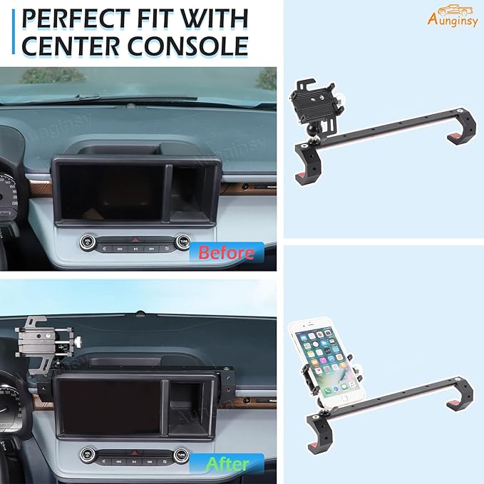 Aunginsy Dashboard Phone Mount Compatible with Ford Maverick 2022-2024, 8-inch Navigation Screen Upper Panel Fixed Clip 360° Rotation Mobile Phone Holder for Most Cell Smartphone Bracket Accessories