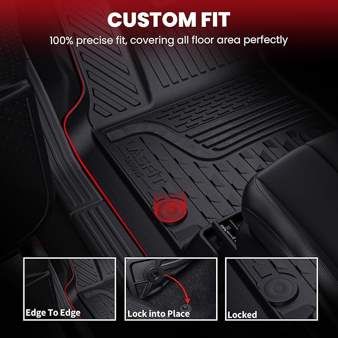LASFIT Floor Mats for Dodge Ram 1500 2013-2018 & 1500 Classic 2019-2024 Quad Cab Bench Seat(Not for Bucket Seat & Vinyl Flooring), All Weather TPE Custom Fit Car Mats Floor Liners 1st & 2nd Row, Black