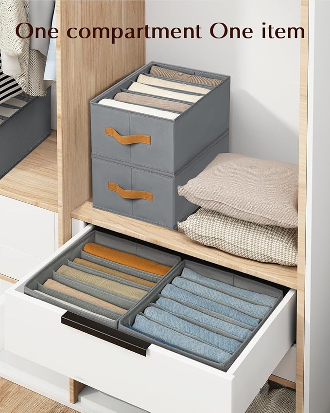 Homsorout Clothes Organizers and Storage - 4/5/7 Grids Fabric Jeans Organizer with Handles, Foldable Closet Organizers Divide