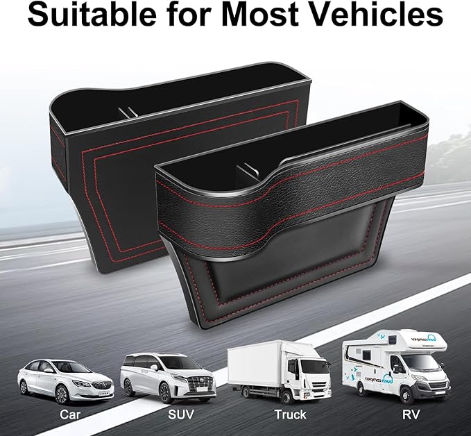 Car Seat Gap Filler, Car Seat Organizer with Cup Holder, Car Seat Gap Filler Organizer with 2 Seat Back Hooks for Phones, Keys, Cards, Canned Drinks, Ideal for Car storage Box - 2 Pack