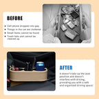 Car Cup Holder, PU Leather Auto Front Seat Organizer, Multifunctional Cup Drink Holders, Gap Filler Storage Box Coin Bucket Console Side Pocket Cell Mobile Phone Holder (Beige)