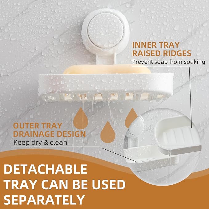 LEVERLOC Soap Holder Suction Cup for Shower, 2 Pack Bar Soap Dish Holder for Shower Wall Mounted NO-Drilling, Plastic Self Dr