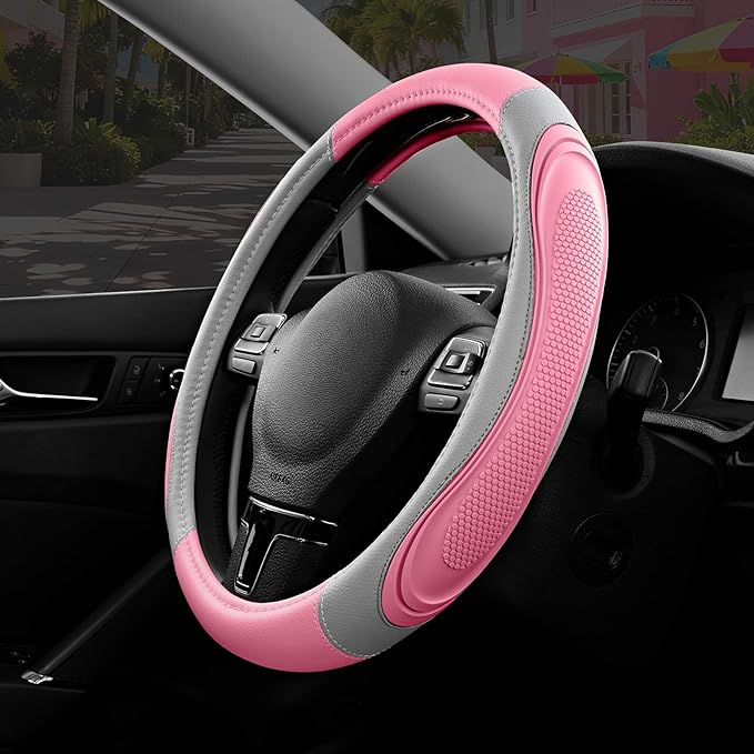 Road Comforts Car Steering Wheel Cover - Microfiber Leather Steering Wheel Wrap Sports 14.5-15 Inch Steering Wheel Cover Non-