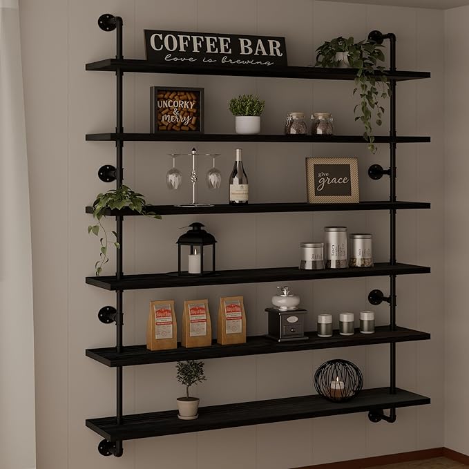 48 Inch Pipe Shelf Floating Shelves for Wall Shelves Bookshelf Industrial Pipe Shelving Real Wood Planks Rustic Hanging Shelv