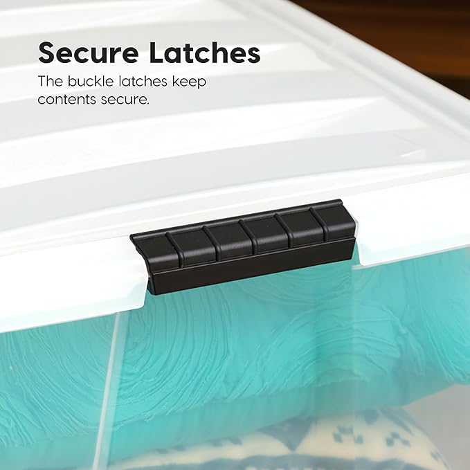IRIS USA 94 Qt Stackable Plastic Storage Bins with Lids, 4 Pack - BPA-Free, Made in USA - See-Through Organizing Solution, La
