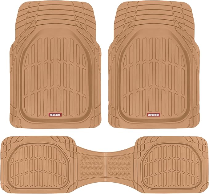 Motor Trend FlexTough Floor Mats for Cars, Beige Deep Dish All-Weather Mats, Waterproof Trim-To Fit Automotive Floor Mats for Cars Trucks SUV, Universal Floor Liner Car Accessories