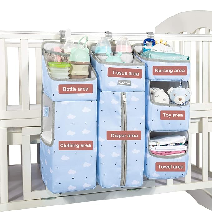 Orzbow 3-in-1 Hanging Diaper Organization Storage for Baby Essentials | Nursery Organizer and Baby Diaper Caddy | Hang on Cri