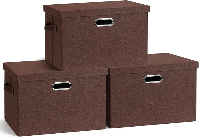 Graciadeco Large 17" 36 Quart Collapsible Stackable Storage Bins with Lids, 3 Packs Dark red Foldable Fabric Closet Storage B