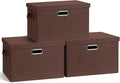 Graciadeco Large 17" 36 Quart Collapsible Stackable Storage Bins with Lids, 3 Packs Dark red Foldable Fabric Closet Storage B