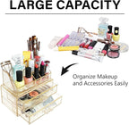 Ikee Design Acrylic Makeup Organizer with 2 Drawers Removable Top Lipstick Holders, Cosmetics Organizer for Skincare, Accesso