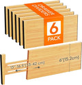 Lifewit 6" High 6 Pack Bamboo Drawer Dividers 33-42cm/13-16.5" Adjustable Wooden Drawer Organizer for Clothes/Utensils, Expan