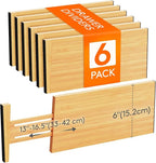 Lifewit 6" High 6 Pack Bamboo Drawer Dividers 33-42cm/13-16.5" Adjustable Wooden Drawer Organizer for Clothes/Utensils, Expan