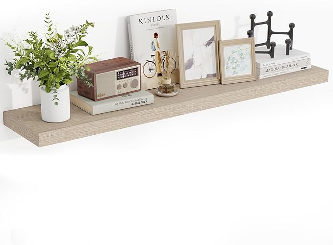 48 Inch Floating Shelves, 3D Textured Wood Grain, 48"x9.25"x1.5" Inch Deep Floating Shelves for Wall, Wooden Shelves for Bath