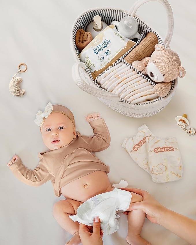 Maliton Baby Diaper Caddy Organizer, Cotton Rope Diaper Caddy Basket, Large Storage Basket for Newborn Boys and Girls, Gift f