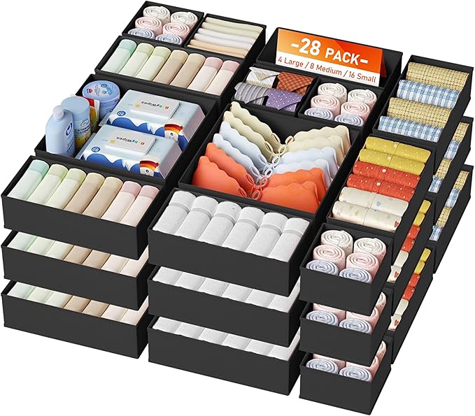 DIMJ Drawer Organizer Clothes, 26Pack Dresser Organizer, Foldable Closet Organizers and Storage, Fabric Dresser Bins, Drawer 