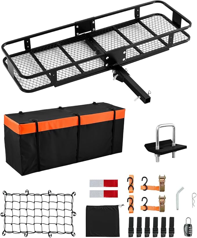 VEVOR 60"x20"x6", Hitch Cargo Carrier, 500 lbs Capacity Hitch Cargo Carrier with Cargo Net & Waterproof Cargo Bag, Folding Hitch Mount Cargo Carrier with Hitch Lock for 2" Receiver, Fit for SUVs