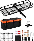 VEVOR 60"x20"x6", Hitch Cargo Carrier, 500 lbs Capacity Hitch Cargo Carrier with Cargo Net & Waterproof Cargo Bag, Folding Hitch Mount Cargo Carrier with Hitch Lock for 2" Receiver, Fit for SUVs