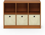 Furinno Basic 3x2 Bookcase Storage w/Bins, Light Cherry/Ivory