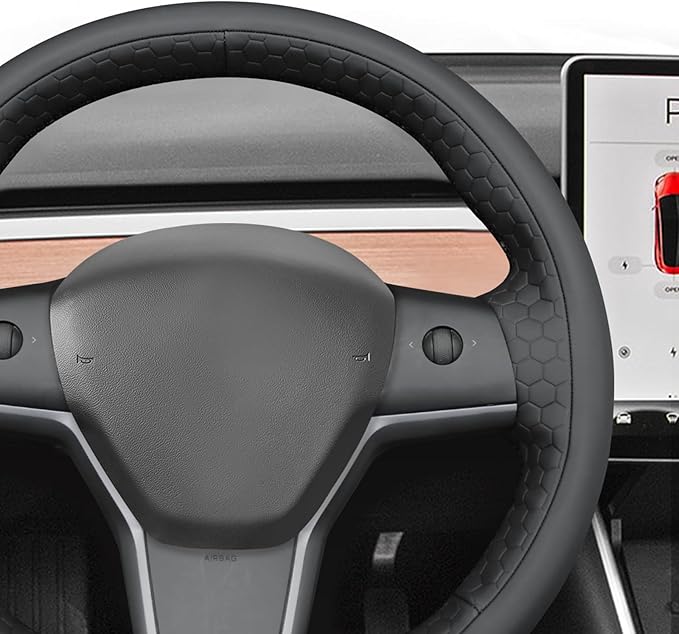 MEWANT Tesla Model 3/Model Y Hand Stitched Steering Wheel Cover for Tesla Model 3 2017-2023 / Model Y 2020-2023 for Tesla Model 3/Y Accessories(3D Style)