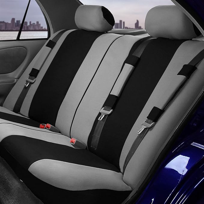 FH Group 3 Row Set 7 Seater Light & Breezy Flat Cloth Car Seat Covers, Combo Steering Wheel Cover & Seat Belt Pads, Airbag an