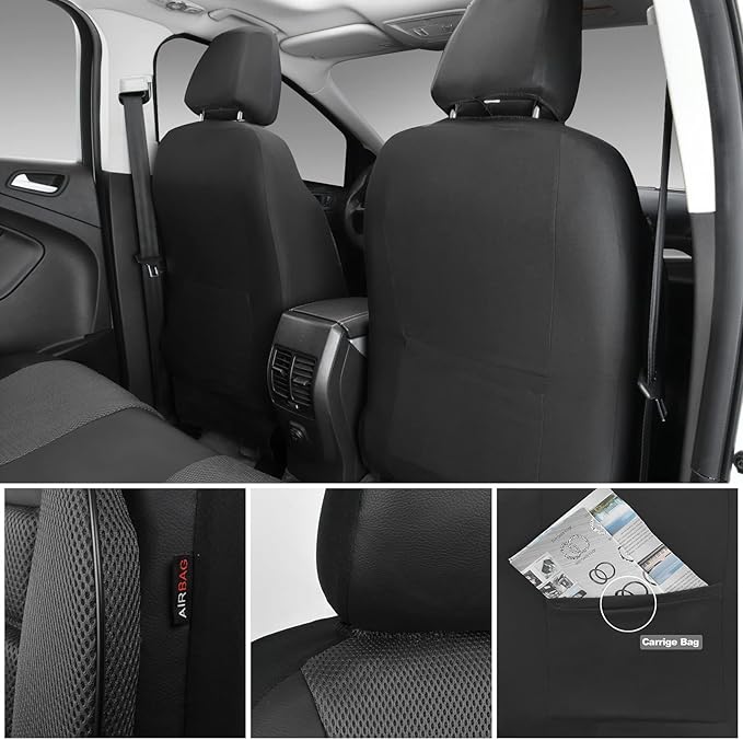 CAR PASS Leather 3D Foam Back Support Car Seat Covers Full Set Air Mesh Automotive Seat Covers, All Season Car Seat Cover Fit