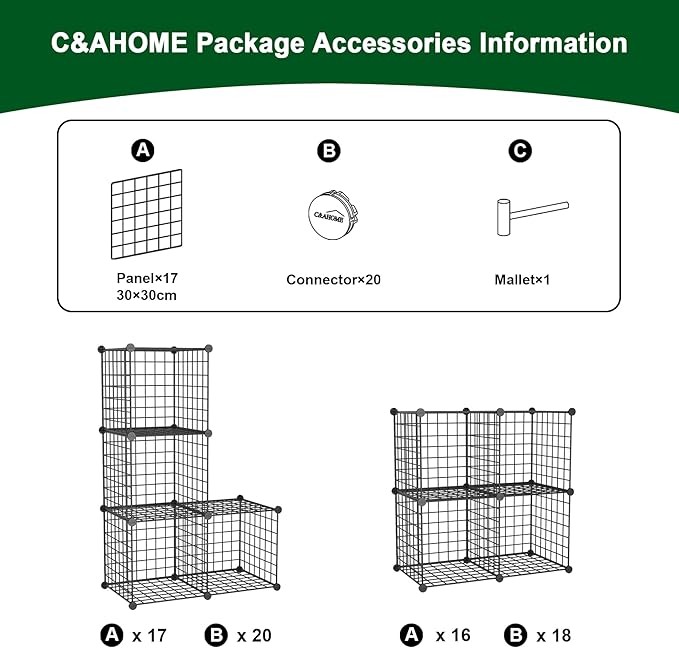 C&AHOME Wire Cube Storage, 4-Cube Storage Organizer Metal, C Grids Storage Bins Shelving, Modular Bookshelf Shelf, Closet Cab