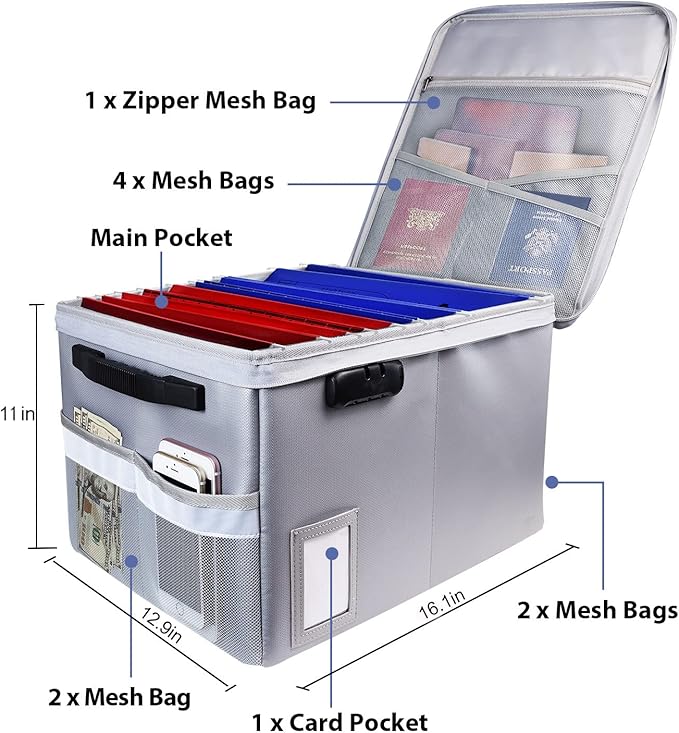Fireproof Document Box, Fireproof Organizer Safe Box with Lock, Portable Office Storage Cabinet for Hanging Letter/Legal Size