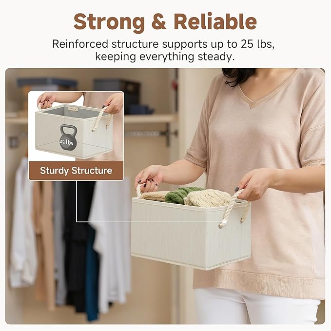 StorageWorks Fabric Storage Bins for Shelves, Storage Baskets for Closet Organization, Organizer Bins for Clothes Storage, Be