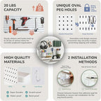 Keepo Peg Board Wall Organizer – Plastic Pegboard Panels, Modular Peg Board Storage System for Home Office, Craft Room, Gamin