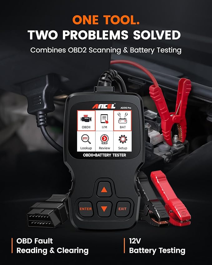 ANCEL AD310 Pro 2-in-1 OBD2 Scanner & Car Battery Tester, Diagnostic Tool with Bluetooth APP for iPhone & Android,