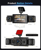 360° Dash Cam Front and Rear Inside Left Right, 4 Channel FHD 1080P Dash Cam for Cars, 3 Inch IPS Dashcams with Night Vision,