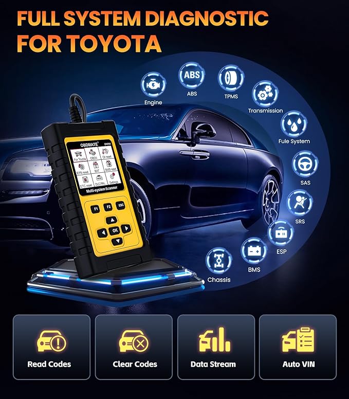OBD2 Scanner for Toyota/Lexus/Scion, OM701 All Systems Diagnostic Tool with 15+ Resets (Oil/ETC/EPB/ABS/SAS/BAT Register...),