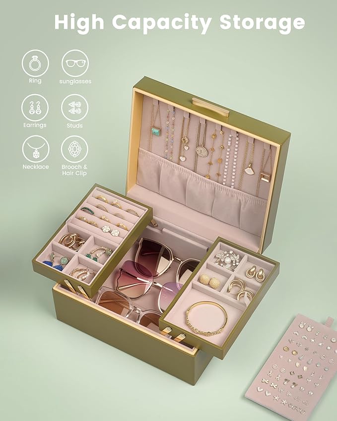 Lolalet Jewelry Box Organizer for Women Girls, 2 Layer Jewelry Organizers and Storage for Necklace Earrings Rings Bracelets, 
