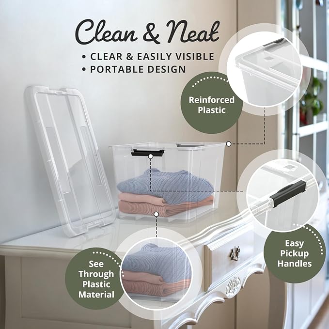 Lifetime Appliance Parts 6 PACK 34 Qt. Plastic Storage Bin Tote Organizing Container with Ultra Durable Lid & Secure Latching