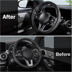 Car Steering Wheel Cover Leather Snap On 3Pcs Set Non-Slip Protector Wrap Steering Wheel Accessories 14.5-15 inch Universal B