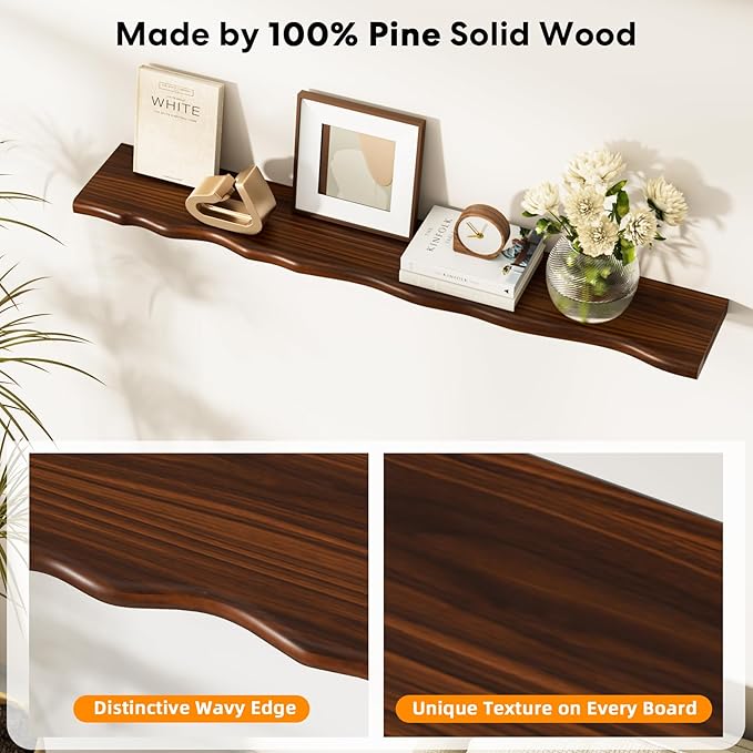 Floating Shelves for Wall Rustic Farmhouse 55 Inch Floating Shelf Bathroom Wooden Shelves for Wall Mounted Live Edge Pine She