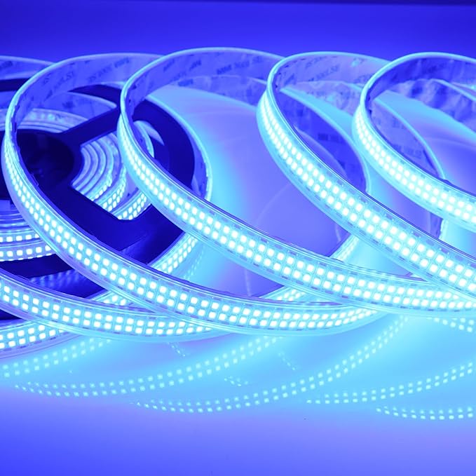 Outdoor 12V LED Strip Lights 16.4ft, Double Row 2400 LEDs Waterproof IP67, Super Bright Blue Dimmable Flexible Tape Lights for Outdoor, Truck, RV, and Boat Lighting