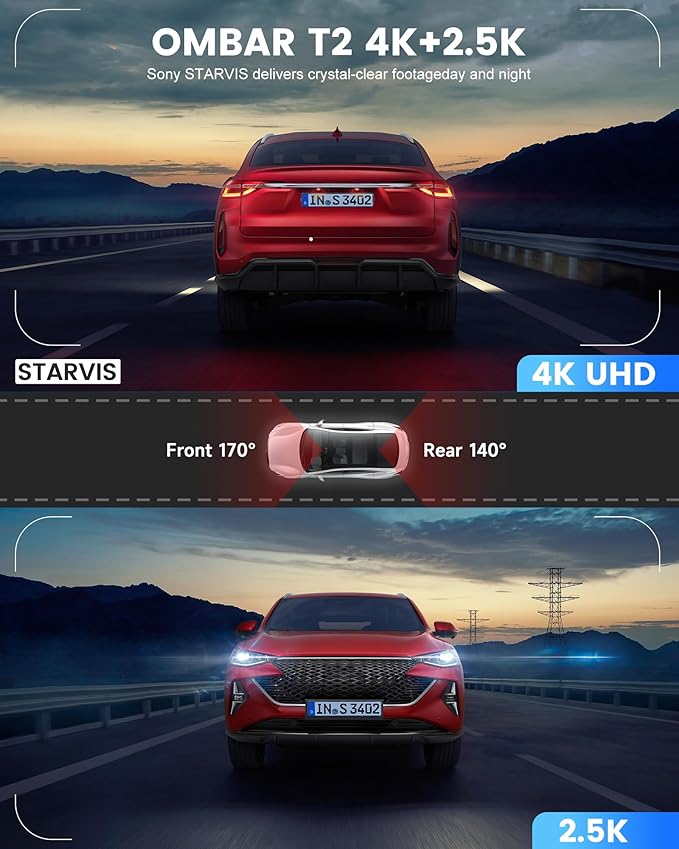 OMBAR Dash Cam Front and Rear, 4K/2.5K Ultra HD Dash Camera for Cars, Included 64GB Card, Built-in 5G Wi-Fi & GPS, 3.16” IPS 